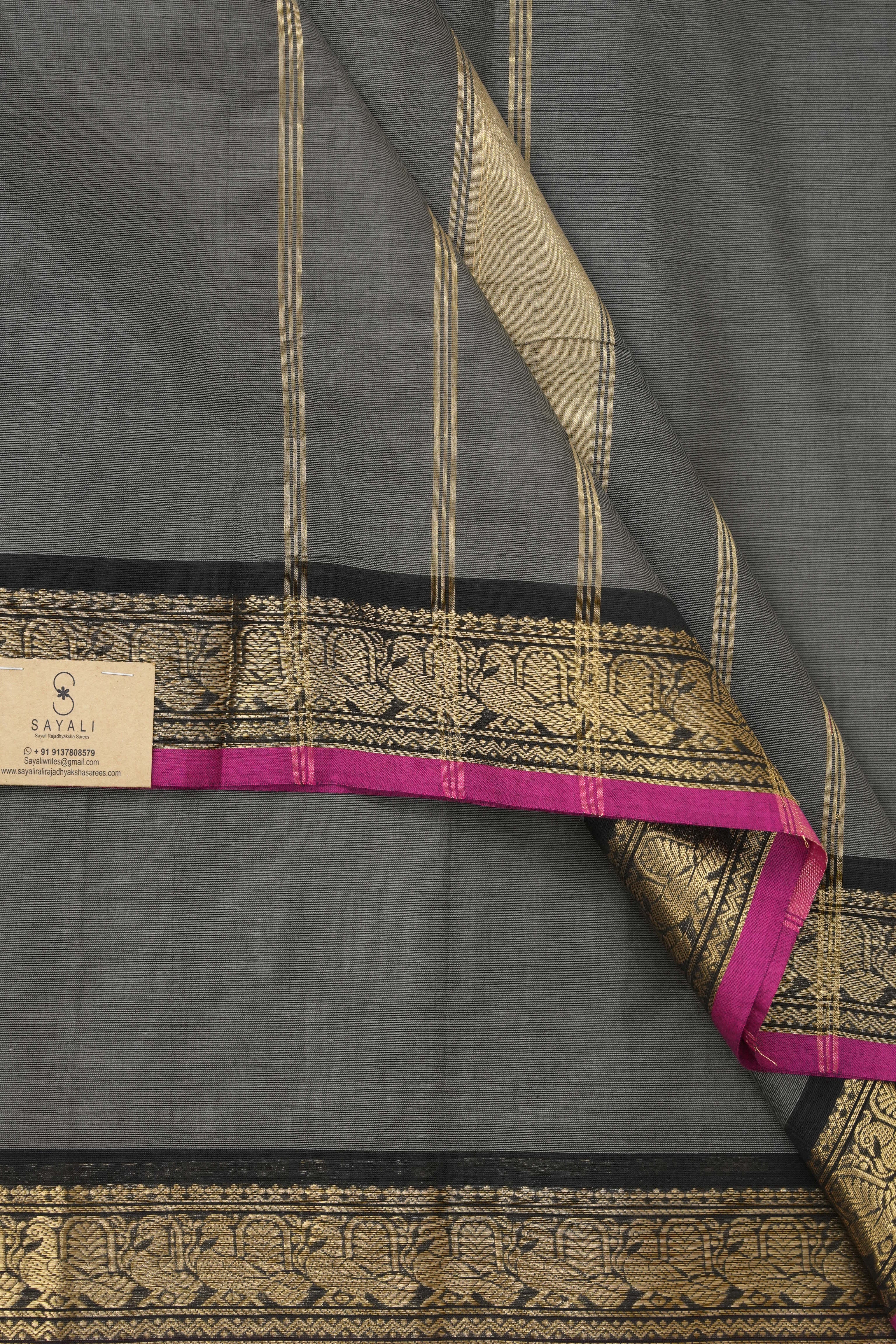 Dark Grey Kanchi Cotton Saree - SRDGKCS1023