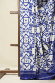 White Pochampalli Cotton Ikat Saree - SRWPCIS696