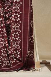 Dark Maroon Pochampalli Cotton Ikat Saree - SRDMPCIS697