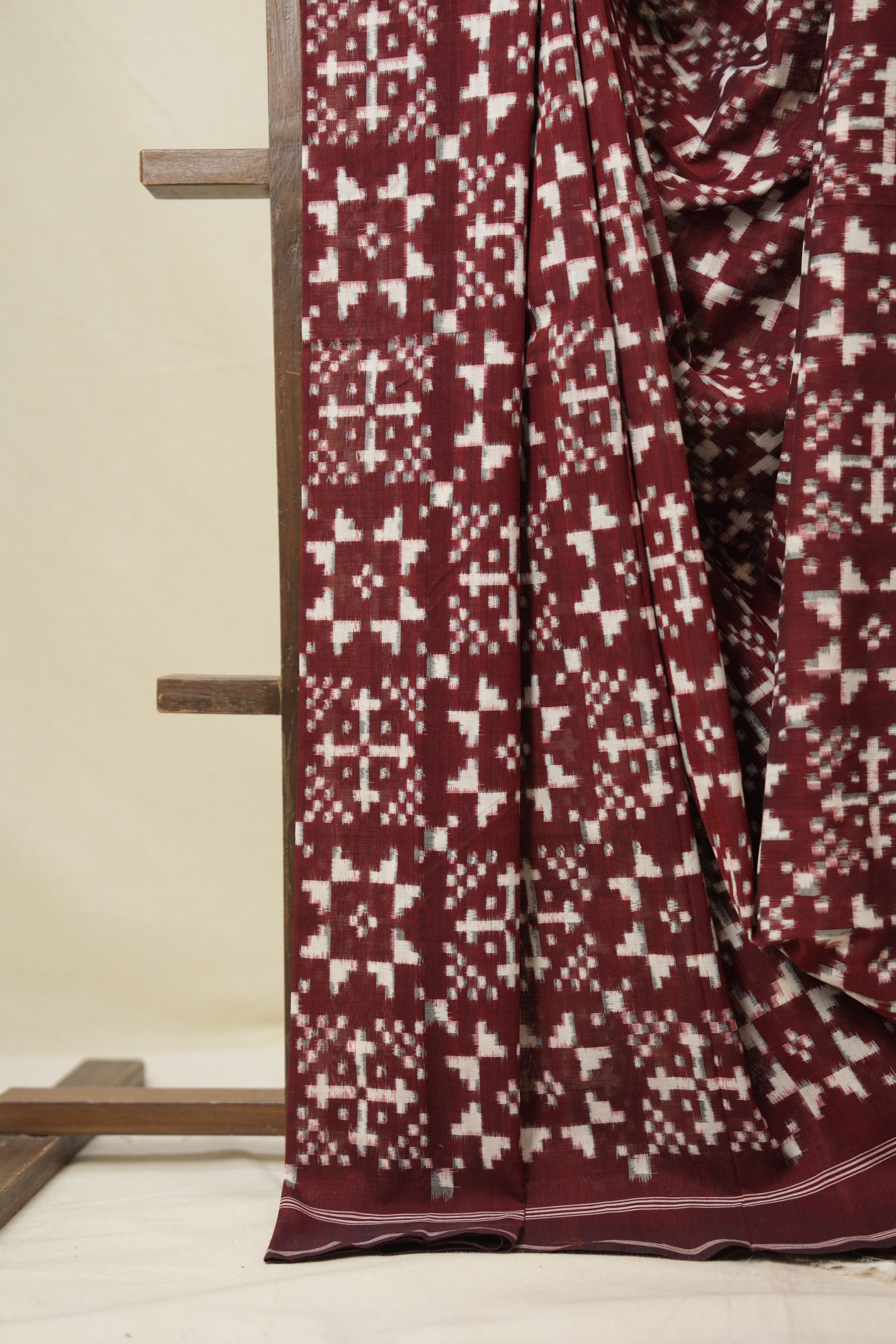Dark Maroon Pochampalli Cotton Ikat Saree - SRDMPCIS697