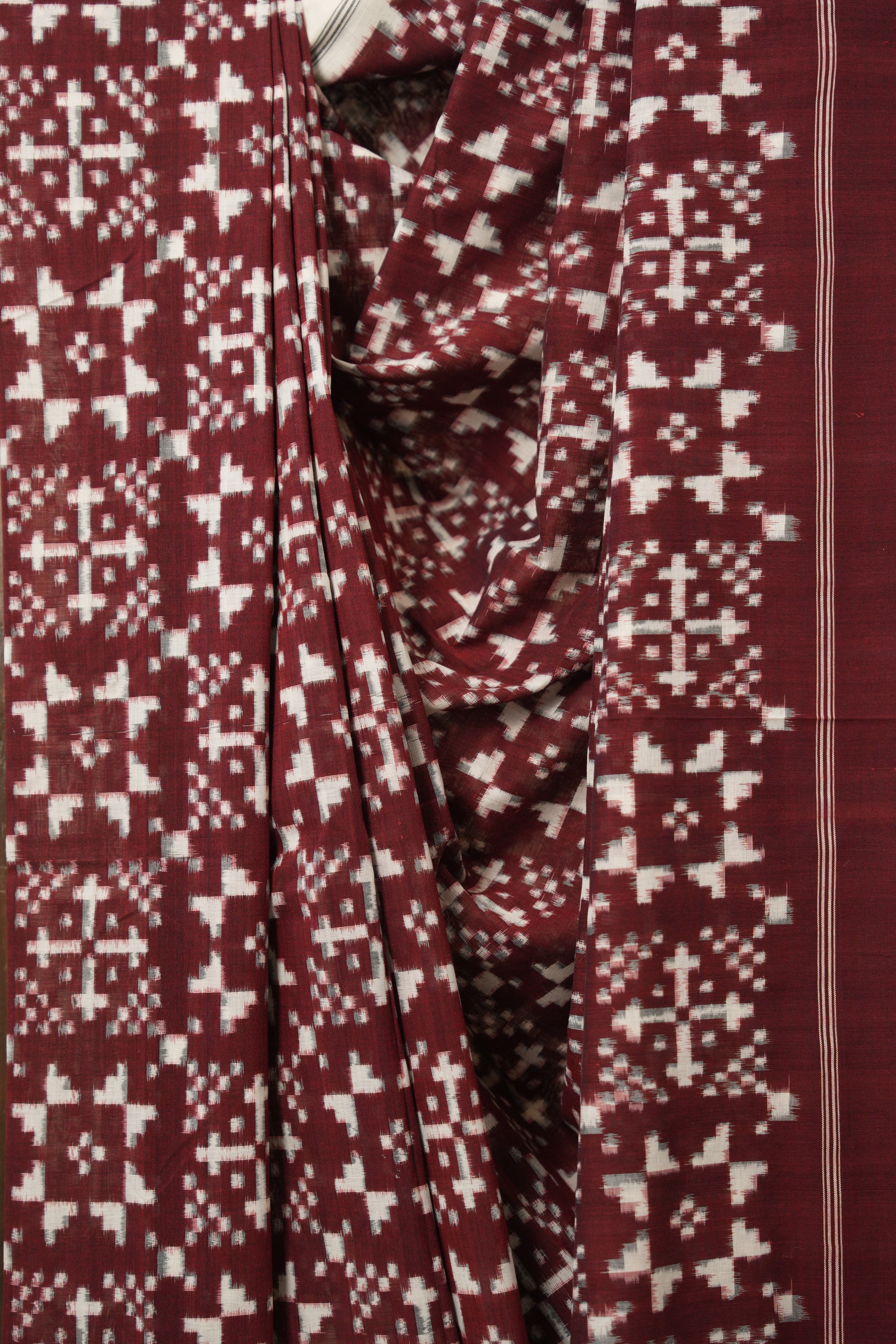 Dark Maroon Pochampalli Cotton Ikat Saree - SRDMPCIS697