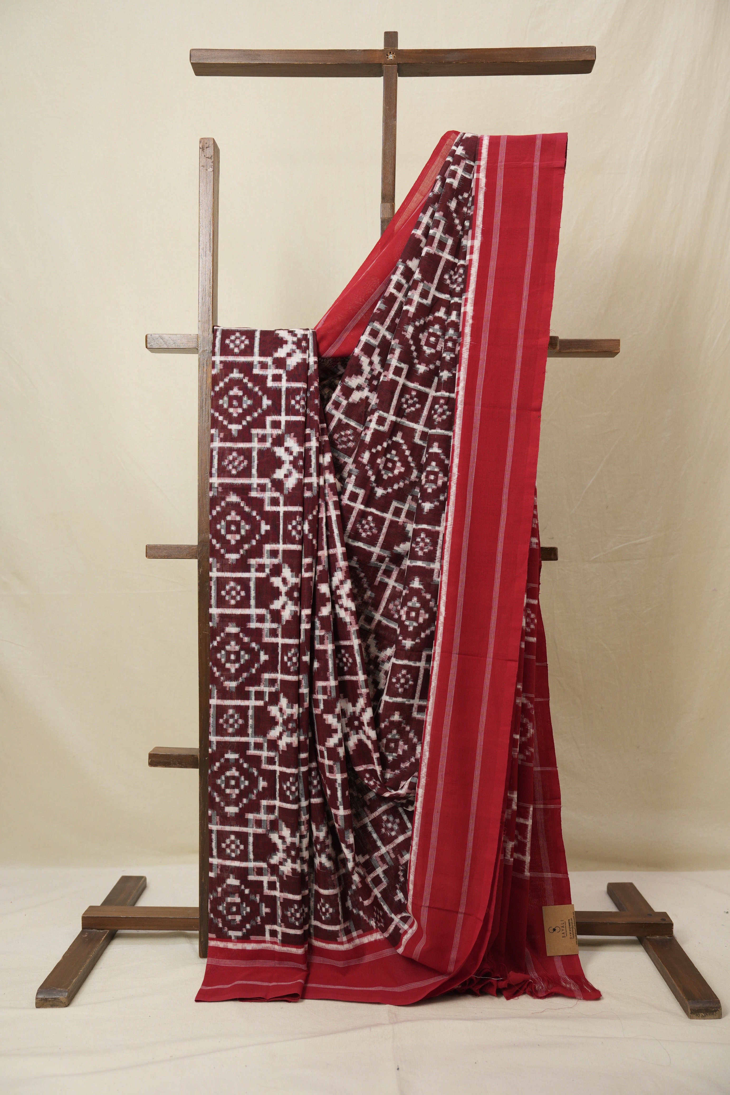 Marron Pochampalli Cotton Ikat Saree - SRMPCIS695