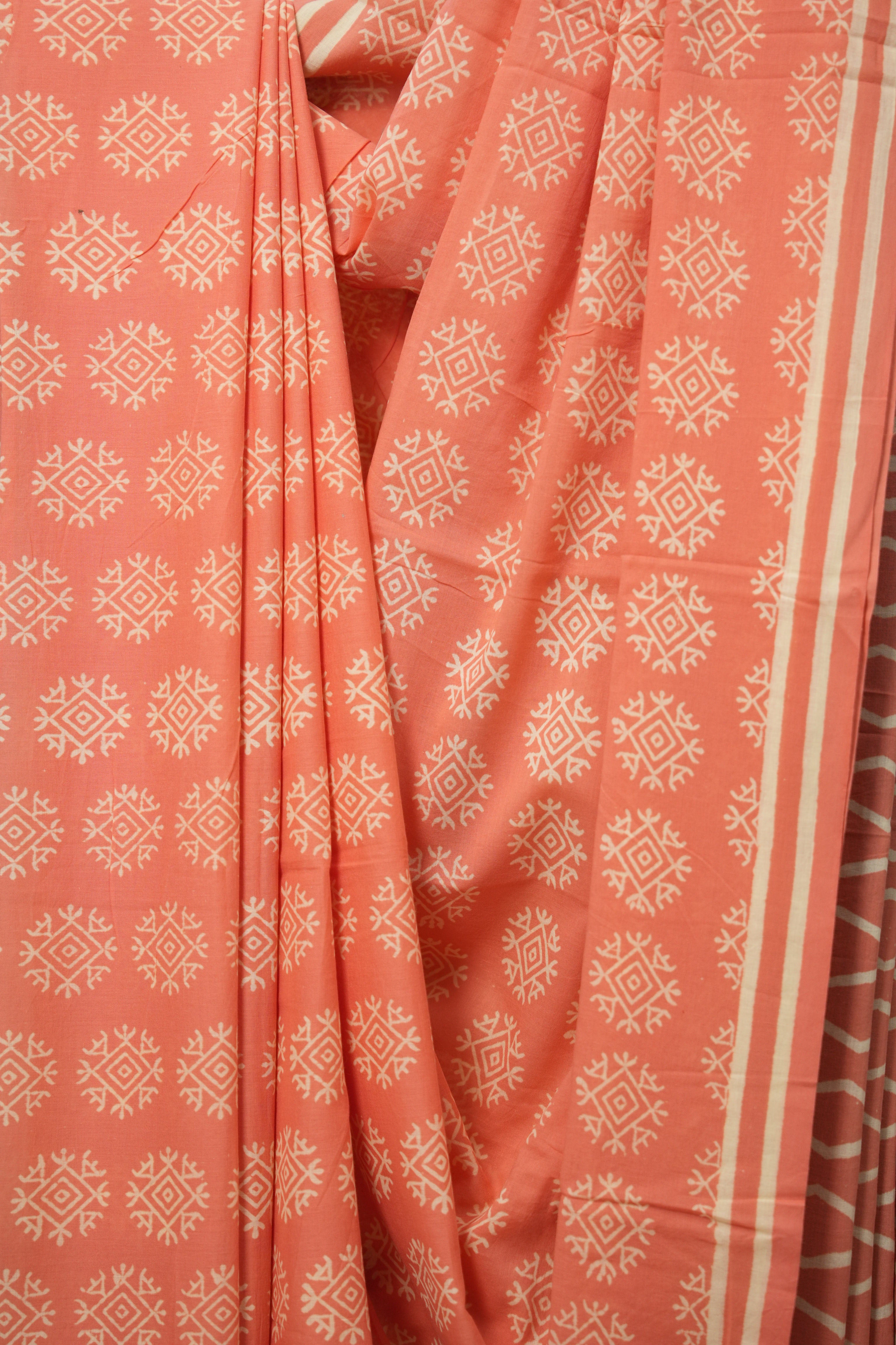 Peach HBP Cotton Saree - SRPCS2997