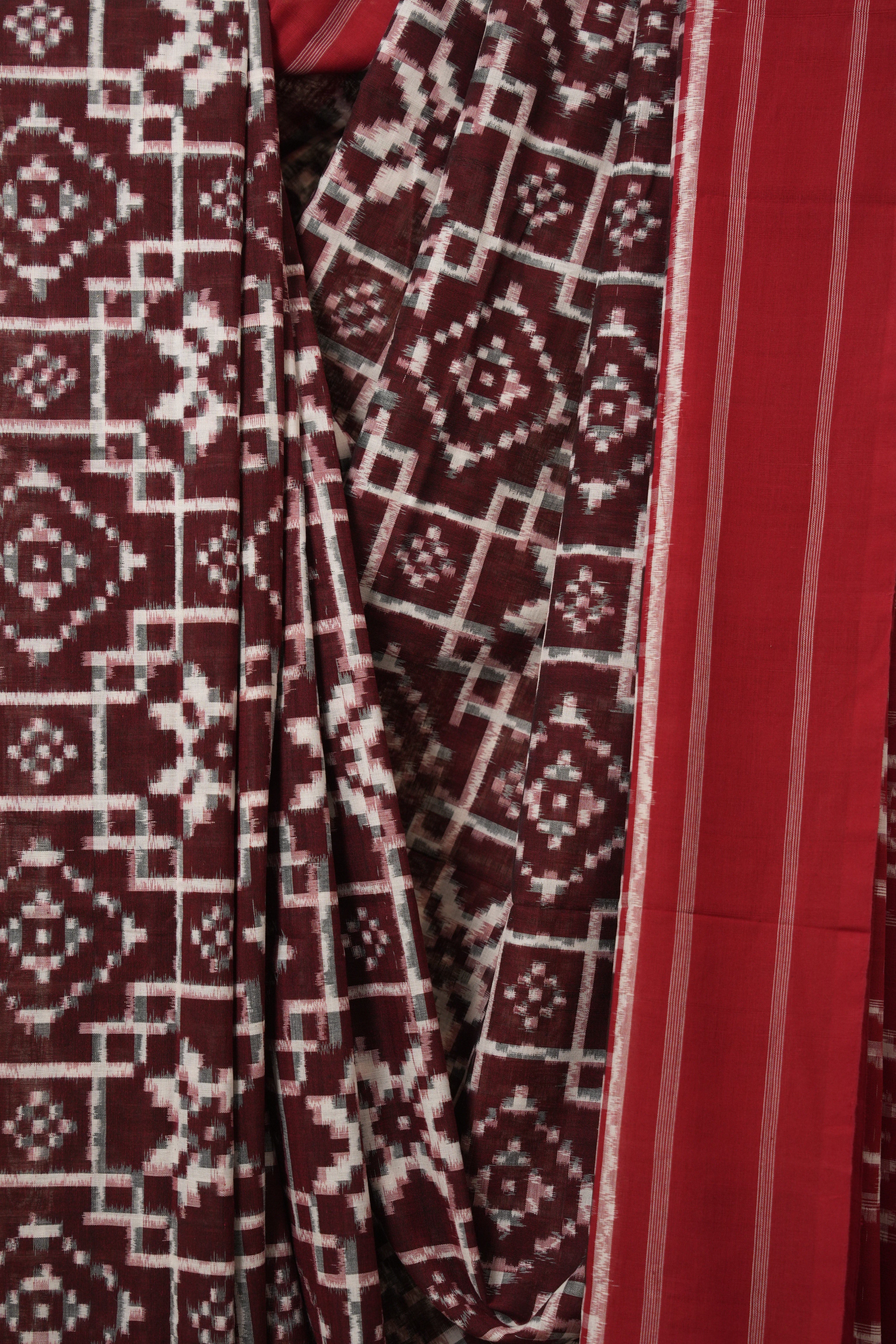 Marron Pochampalli Cotton Ikat Saree - SRMPCIS695