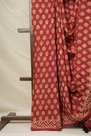 Maroon Red HBP Cotton Saree - SRMRCS3001
