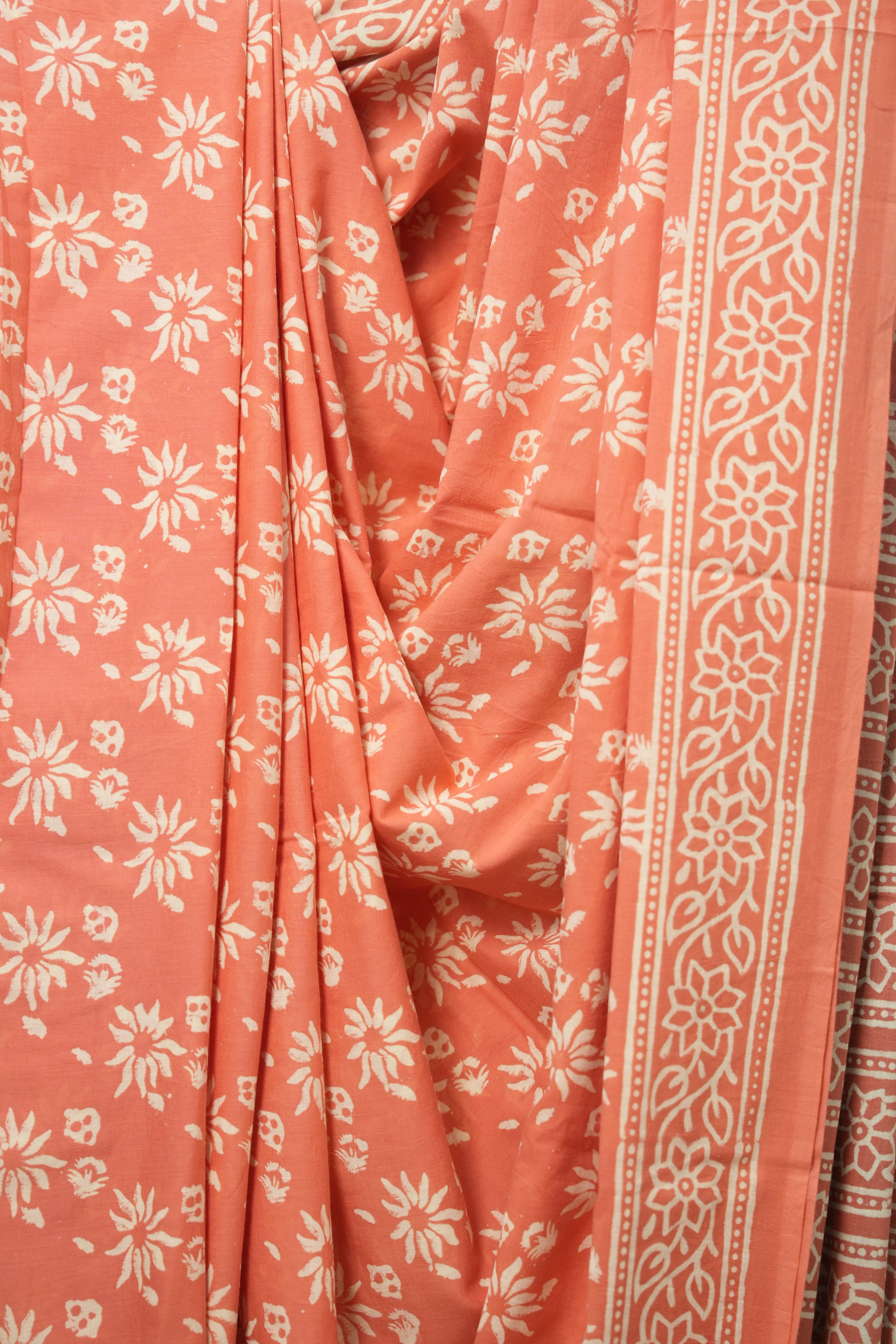Peach HBP Cotton Saree - SRPCS2985