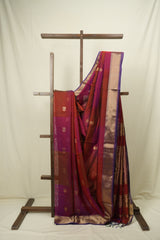 Maroon - Pink Maheshwari Saree - SRMPMS1230