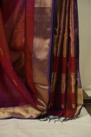 Maroon - Pink Maheshwari Saree - SRMPMS1230