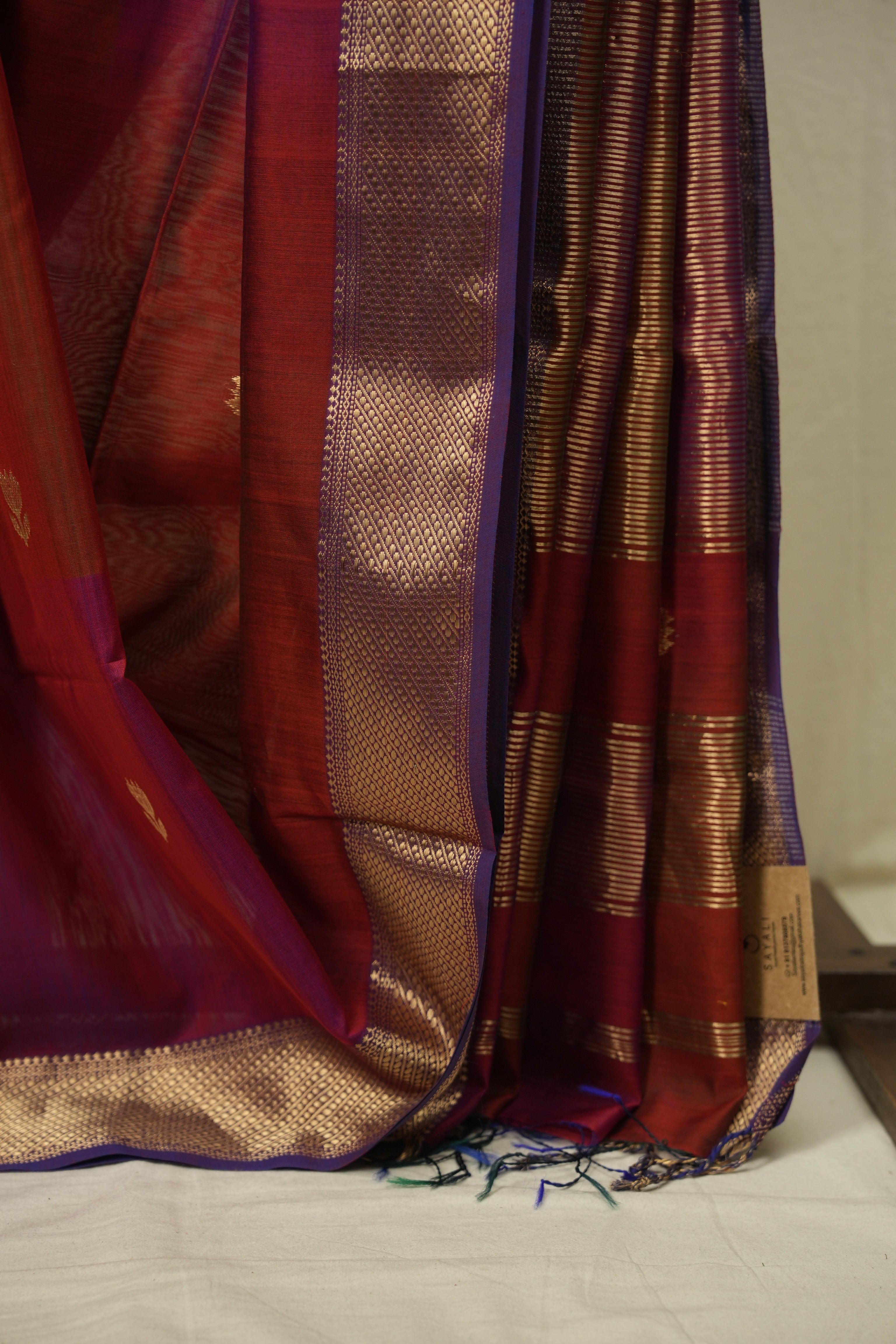 Maroon - Pink Maheshwari Saree - SRMPMS1230