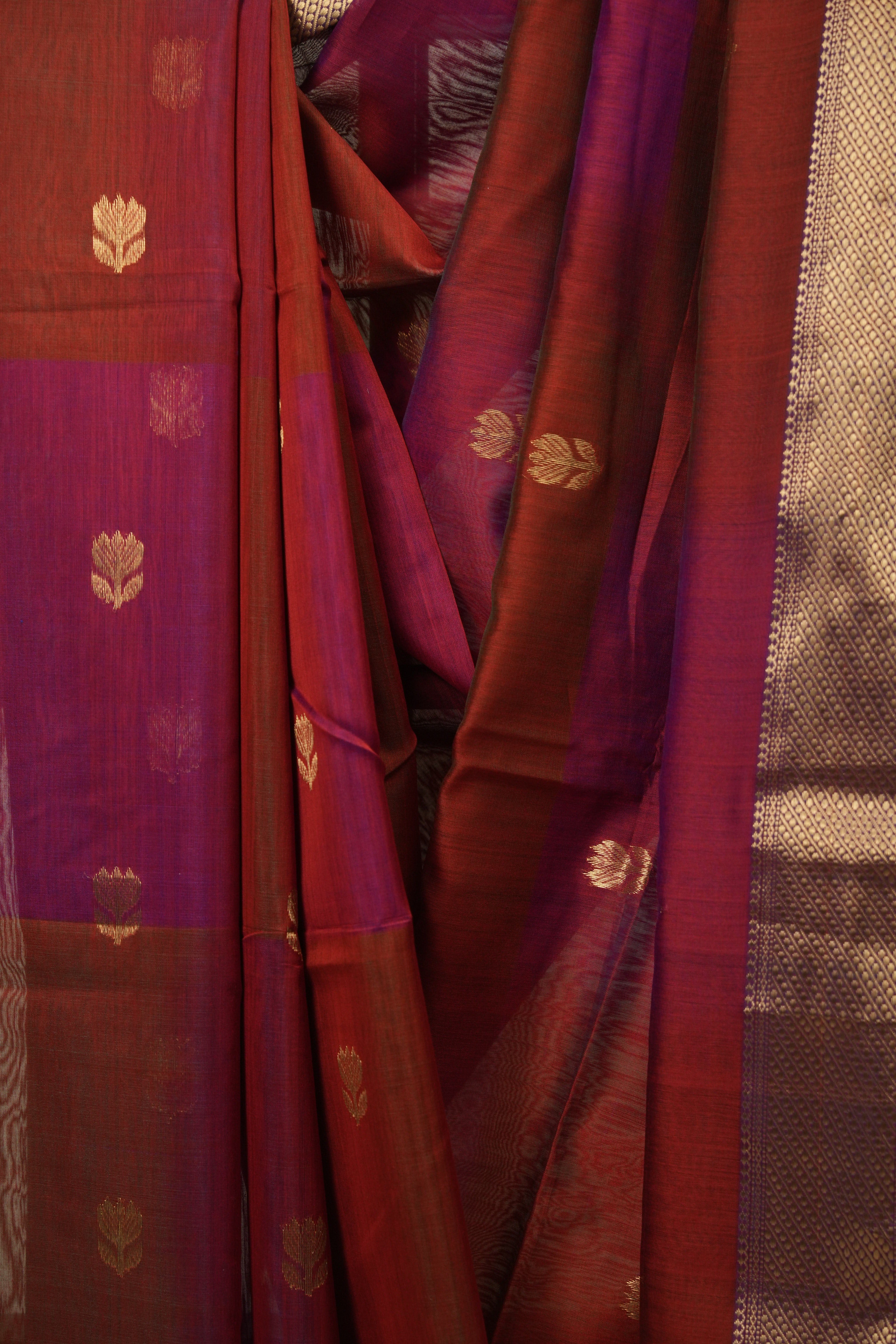 Maroon - Pink Maheshwari Saree - SRMPMS1230