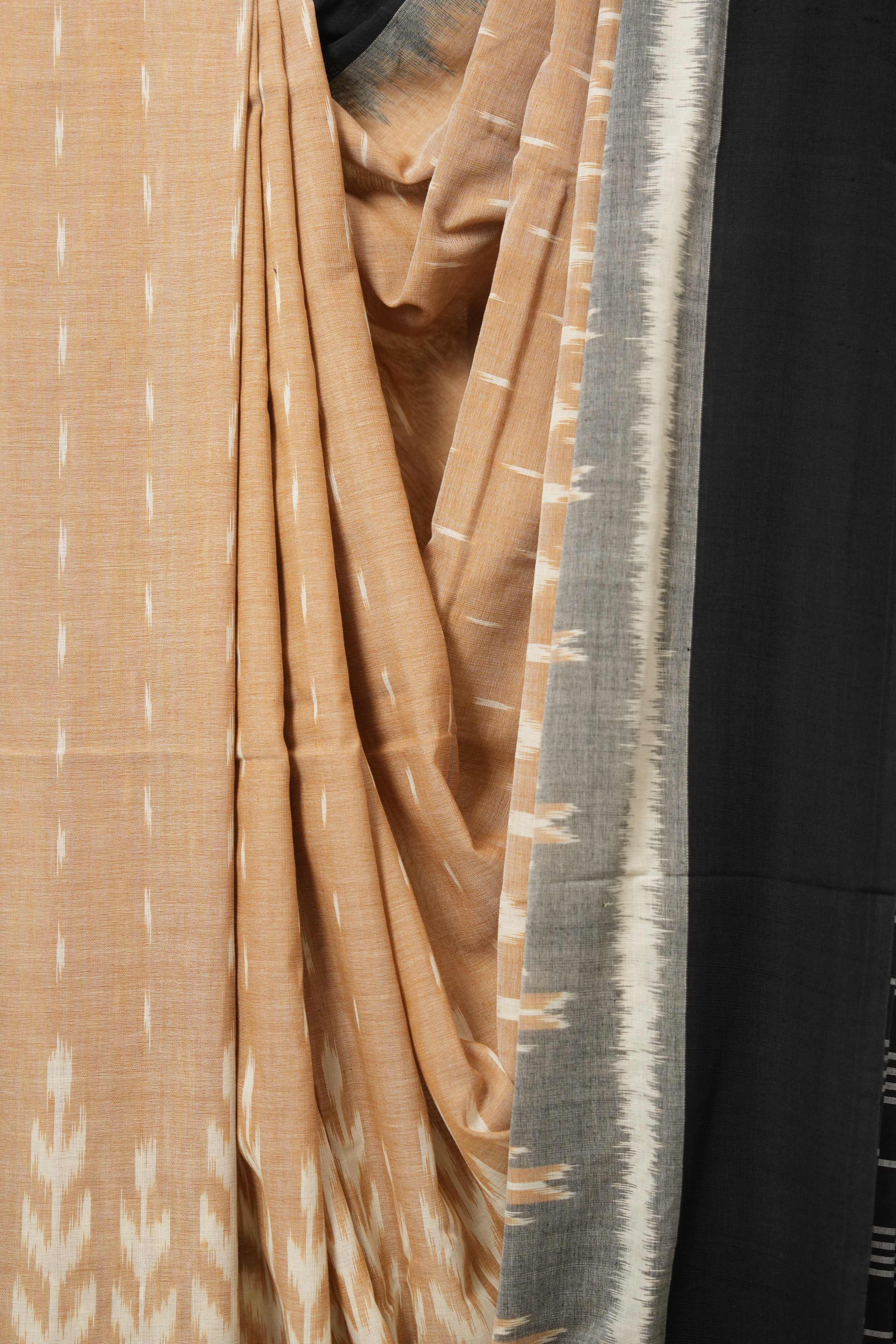 Sand Brown Pochampalli Cotton Ikat Saree - SRSBPCIS680