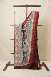 Grey Pochampalli Cotton Ikat Saree - SRGPCIS681