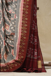 Grey Pochampalli Cotton Ikat Saree - SRGPCIS681