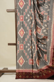 Grey Pochampalli Cotton Ikat Saree - SRGPCIS681