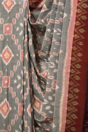 Grey Pochampalli Cotton Ikat Saree - SRGPCIS681