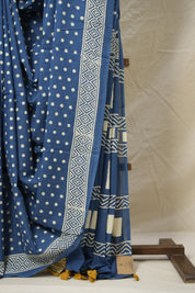 Indigo Blue HBP Cotton Saree - SRIBCS2982
