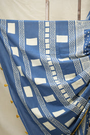 Indigo Blue HBP Cotton Saree - SRIBCS2982