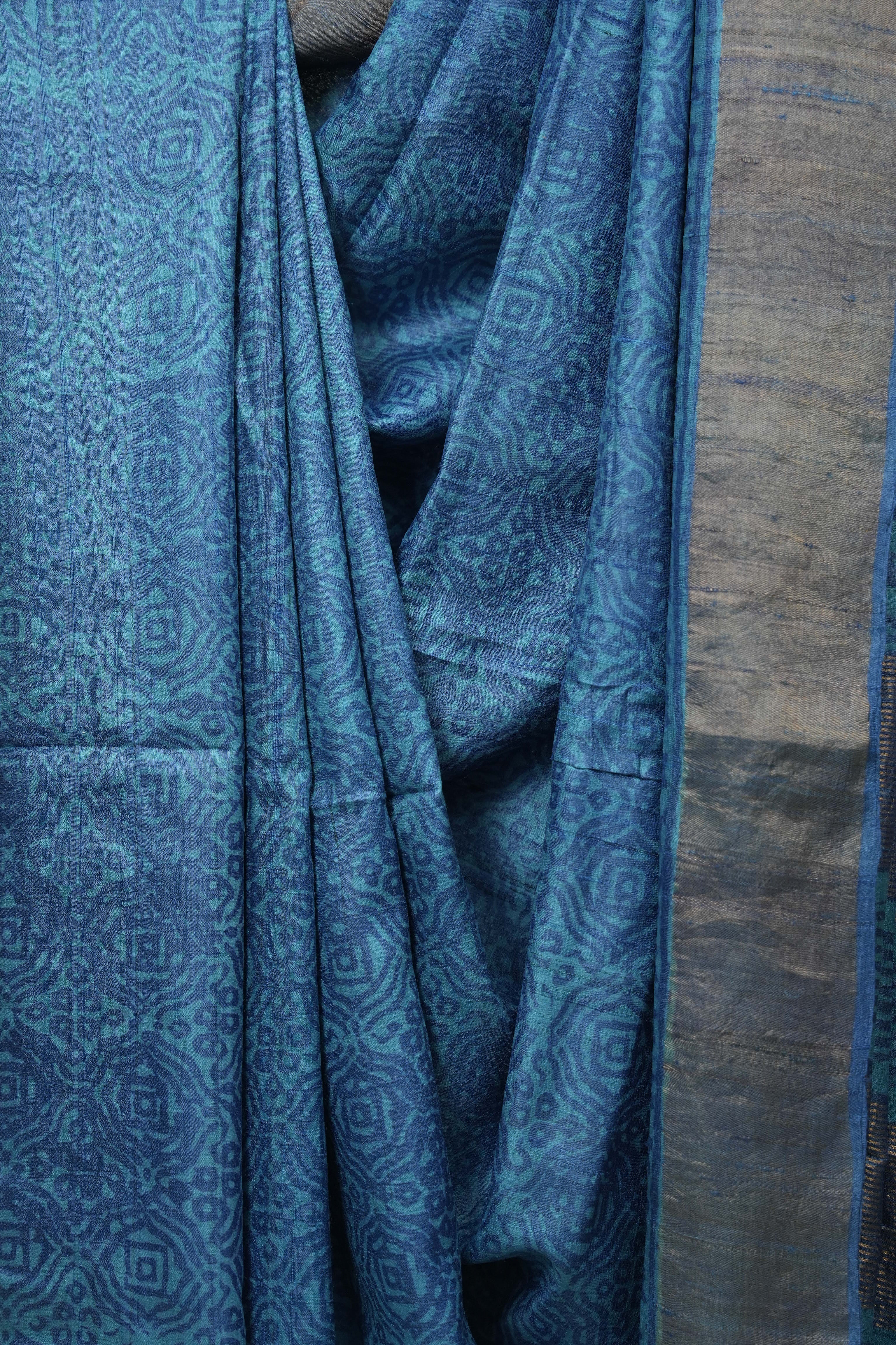Peacock Blue  HBP Tussar Silk Saree - SRPBHTSS755