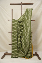 Olive Green HBP Cotton Saree - SROGCS2984
