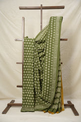 Olive Green HBP Cotton Saree - SROGCS2984