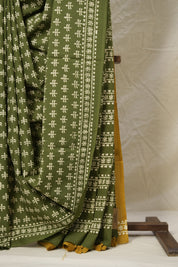 Olive Green HBP Cotton Saree - SROGCS2984