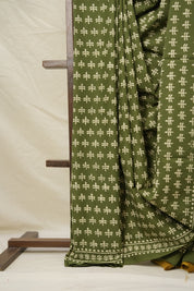 Olive Green HBP Cotton Saree - SROGCS2984
