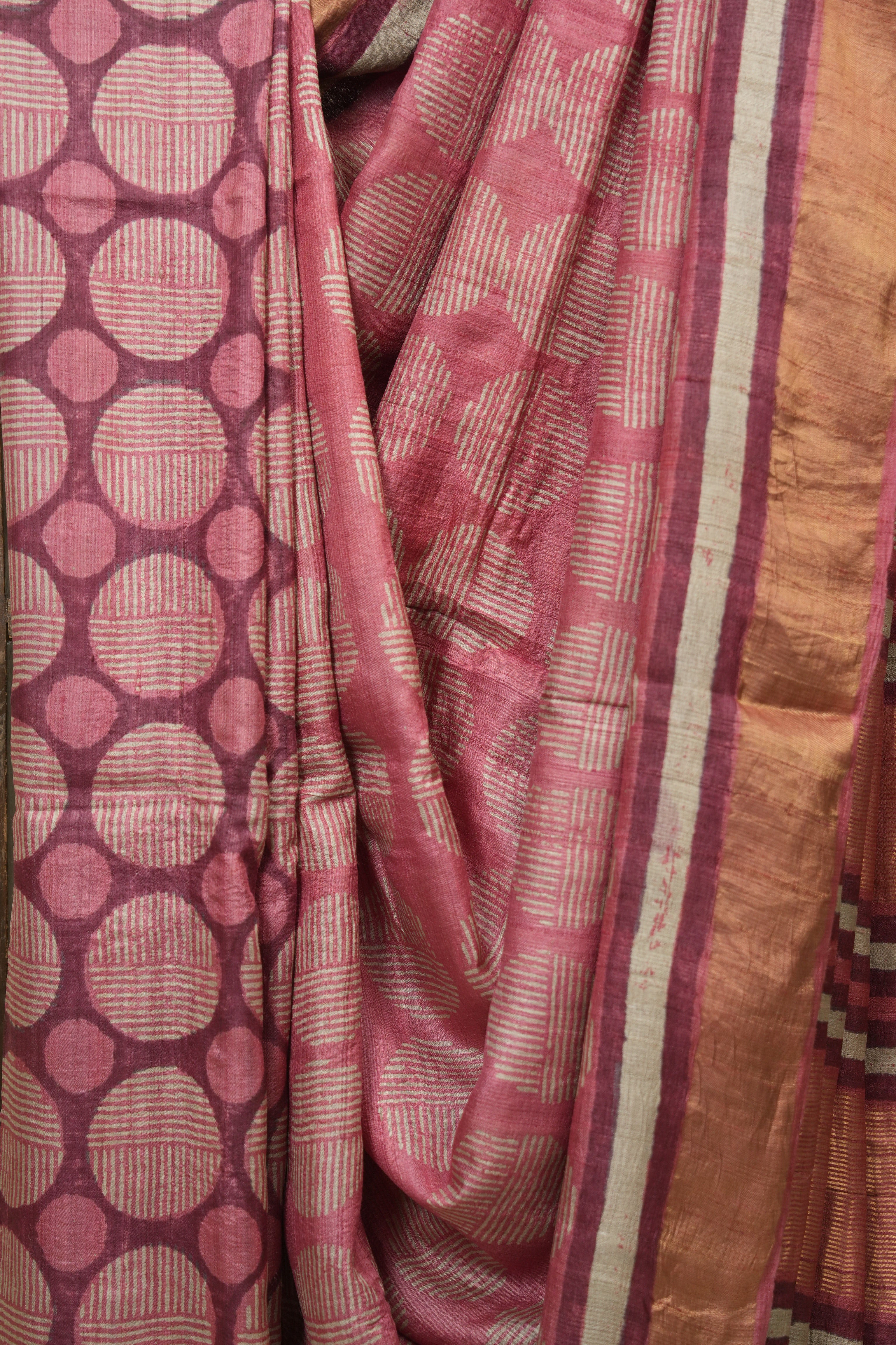 Pastel Red  HBP Tussar Silk Saree - SRPRHTSS759