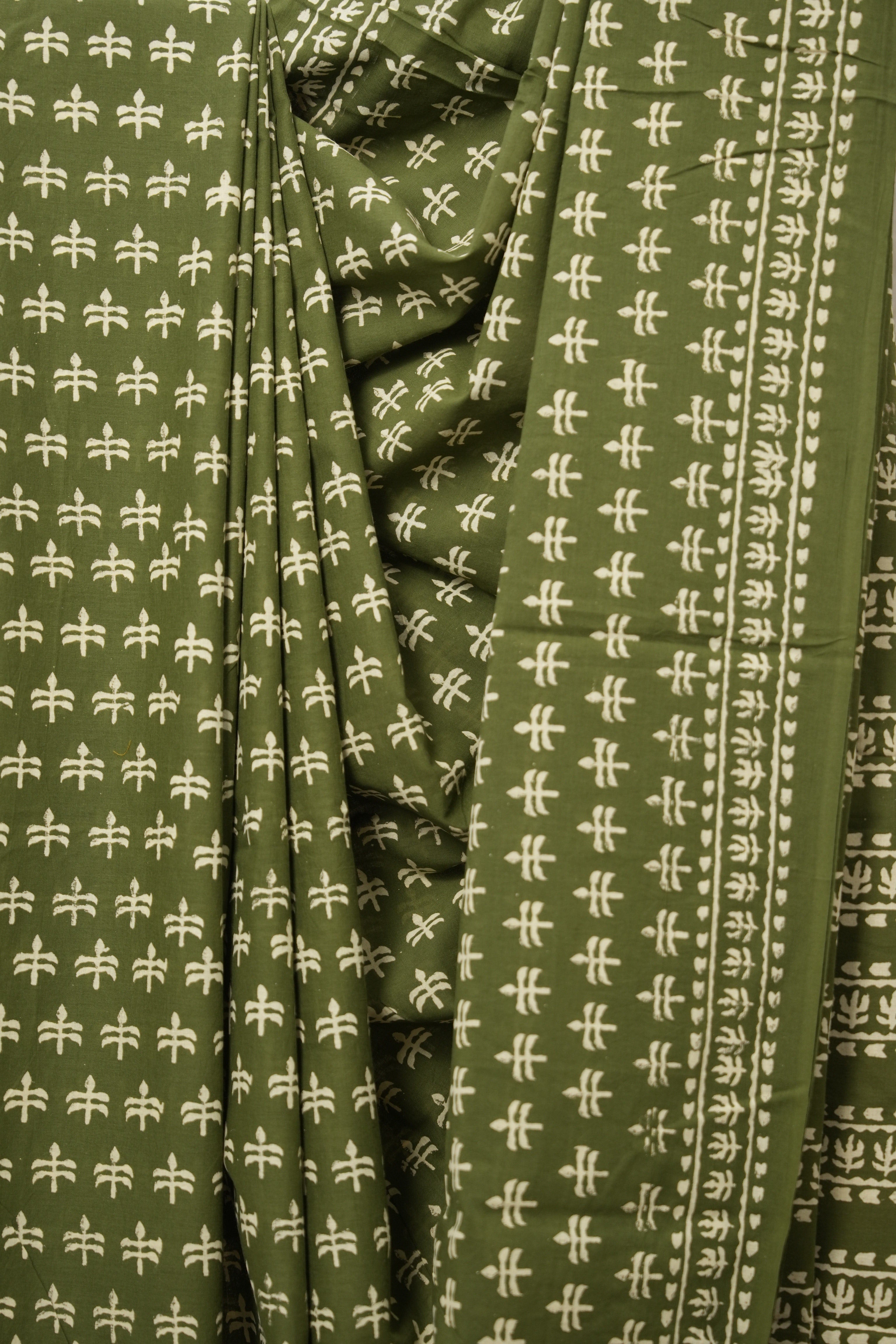 Olive Green HBP Cotton Saree - SROGCS2984