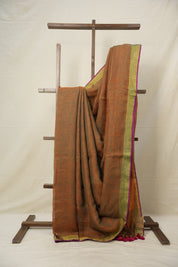 Orange Plain Linen Saree With Pink Tassels - SROPLS335