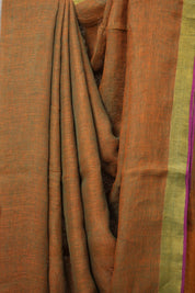Orange Plain Linen Saree With Pink Tassels - SROPLS335