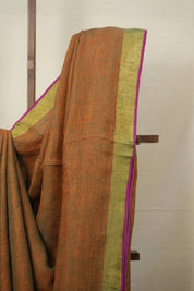 Orange Plain Linen Saree With Pink Tassels - SROPLS335