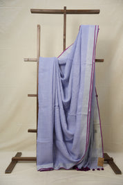 Lilac Plain Linen Saree With Magenta Tassels - SRLPLS339