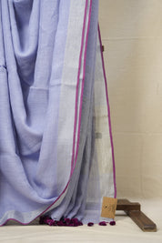 Lilac Plain Linen Saree With Magenta Tassels - SRLPLS339