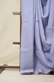 Lilac Plain Linen Saree With Magenta Tassels - SRLPLS339