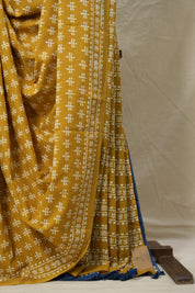 Mustard Yellow HBP Cotton Saree - SRMYCS3043