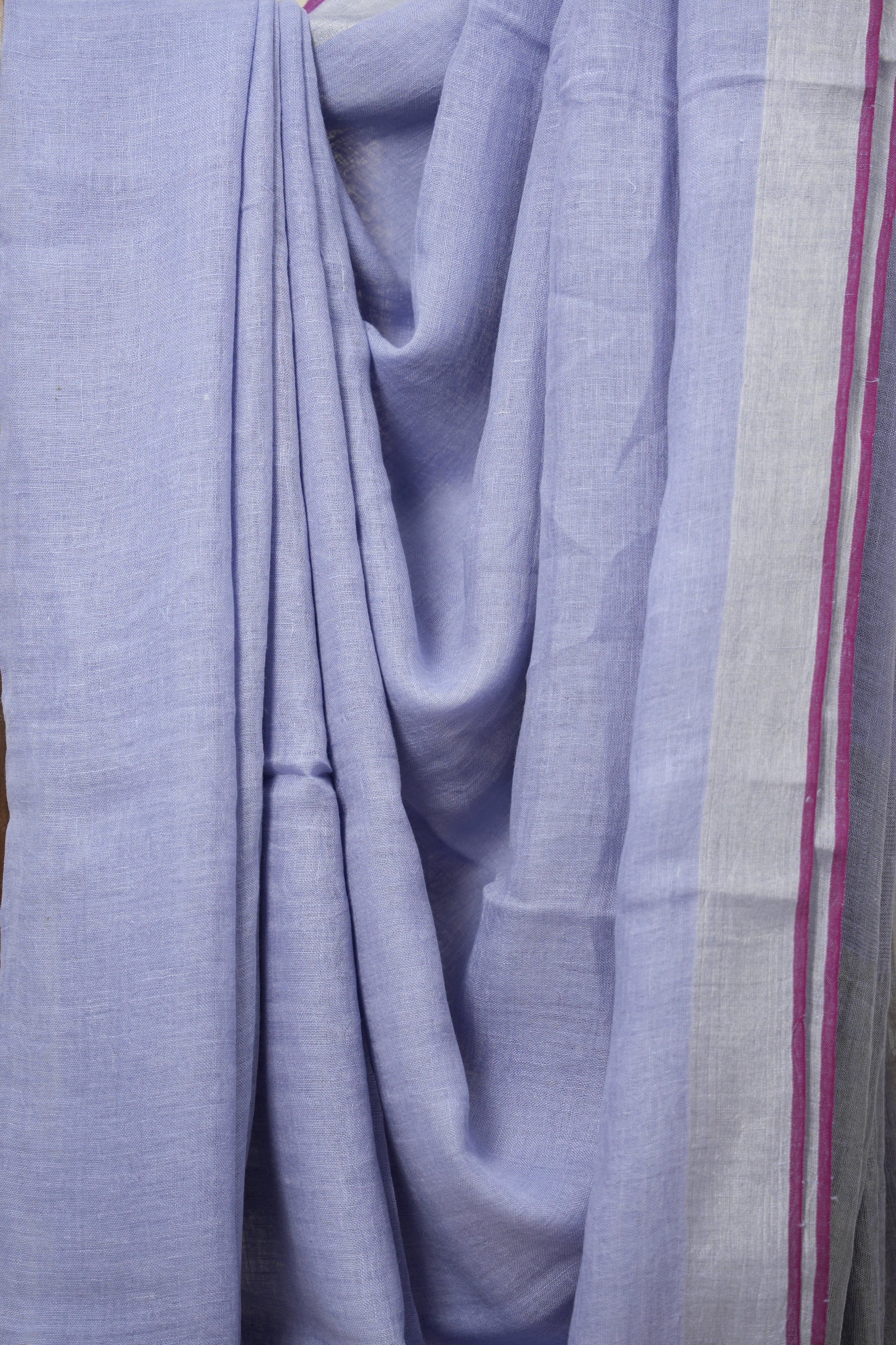 Lilac Plain Linen Saree With Magenta Tassels - SRLPLS339