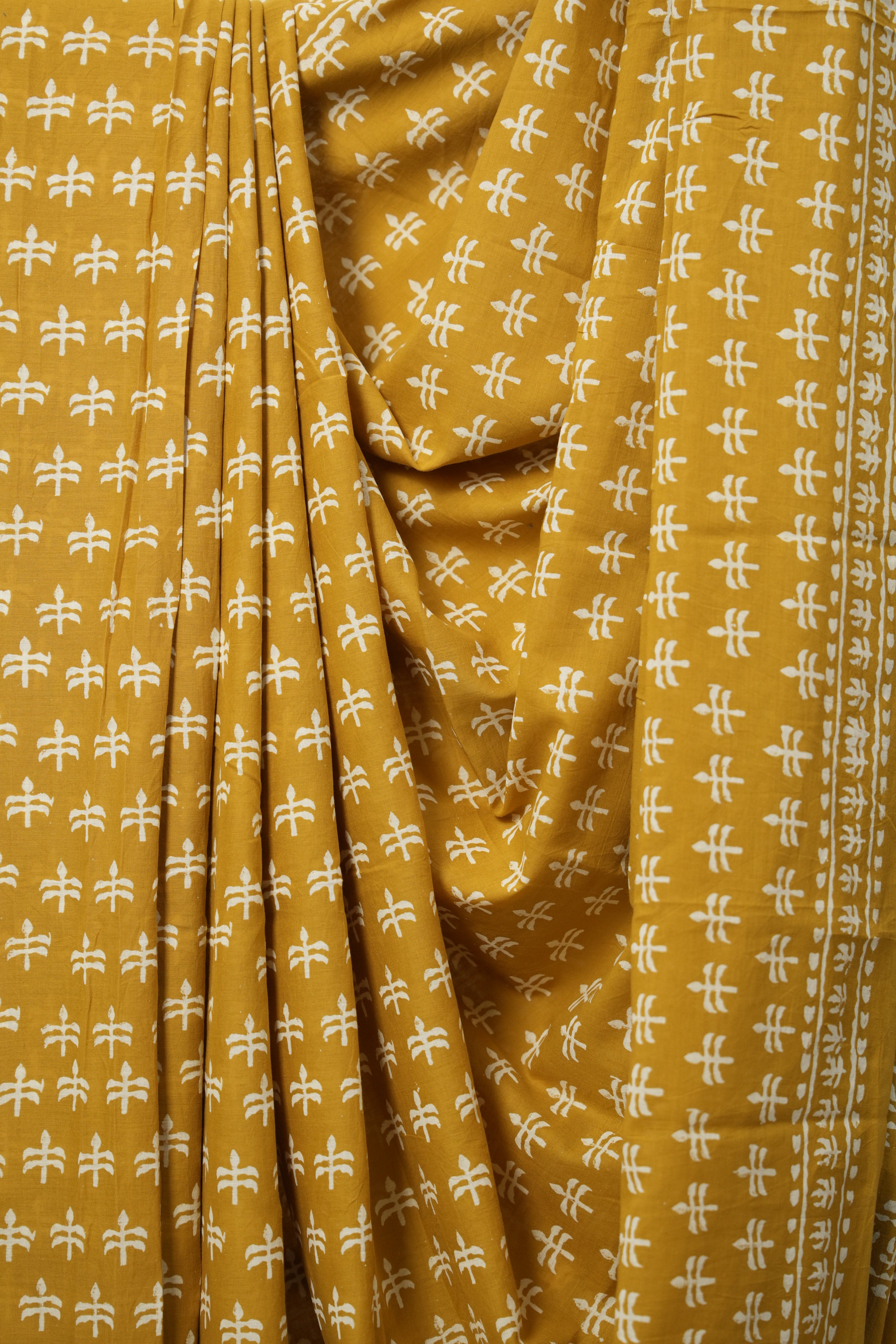 Mustard Yellow HBP Cotton Saree - SRMYCS3043