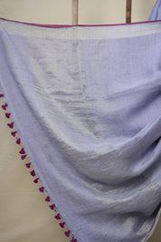 Lilac Plain Linen Saree With Magenta Tassels - SRLPLS339