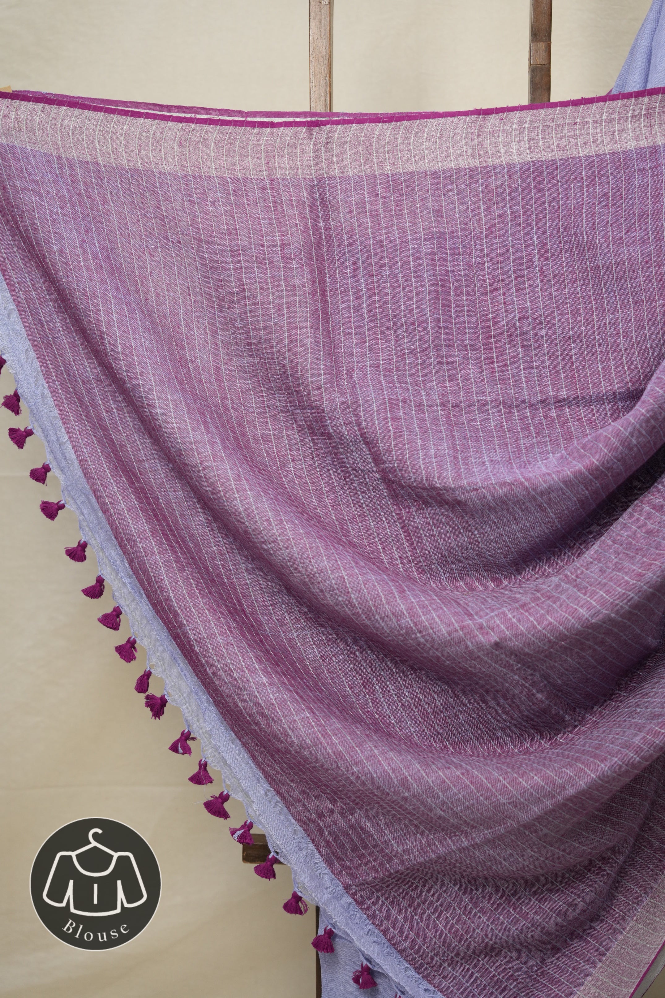 Lilac Plain Linen Saree With Magenta Tassels - SRLPLS339