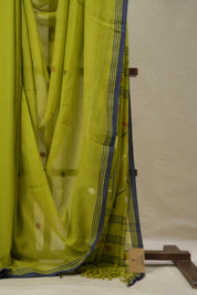 Olive Green Bengal Mul Cotton Saree - SROGBMCS049