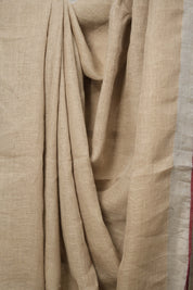 Wheat Gold Plain Linen Saree With Maroon Tassels - SRWGPLS515