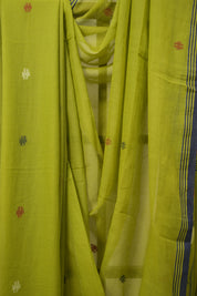 Olive Green Bengal Mul Cotton Saree - SROGBMCS049
