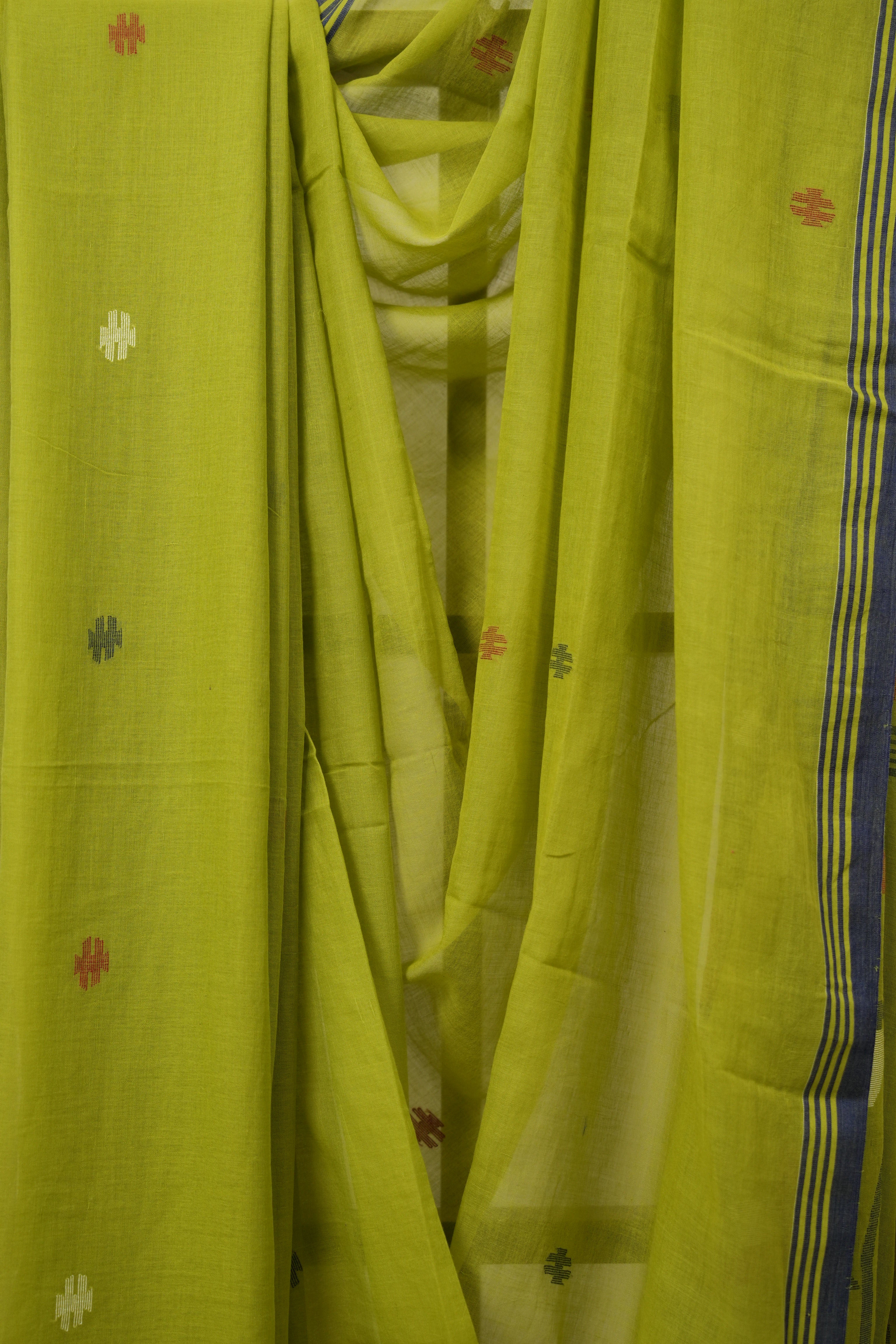 Olive Green Bengal Mul Cotton Saree - SROGBMCS049