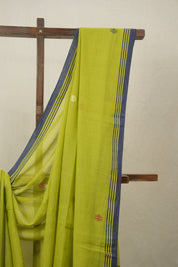 Olive Green Bengal Mul Cotton Saree - SROGBMCS049