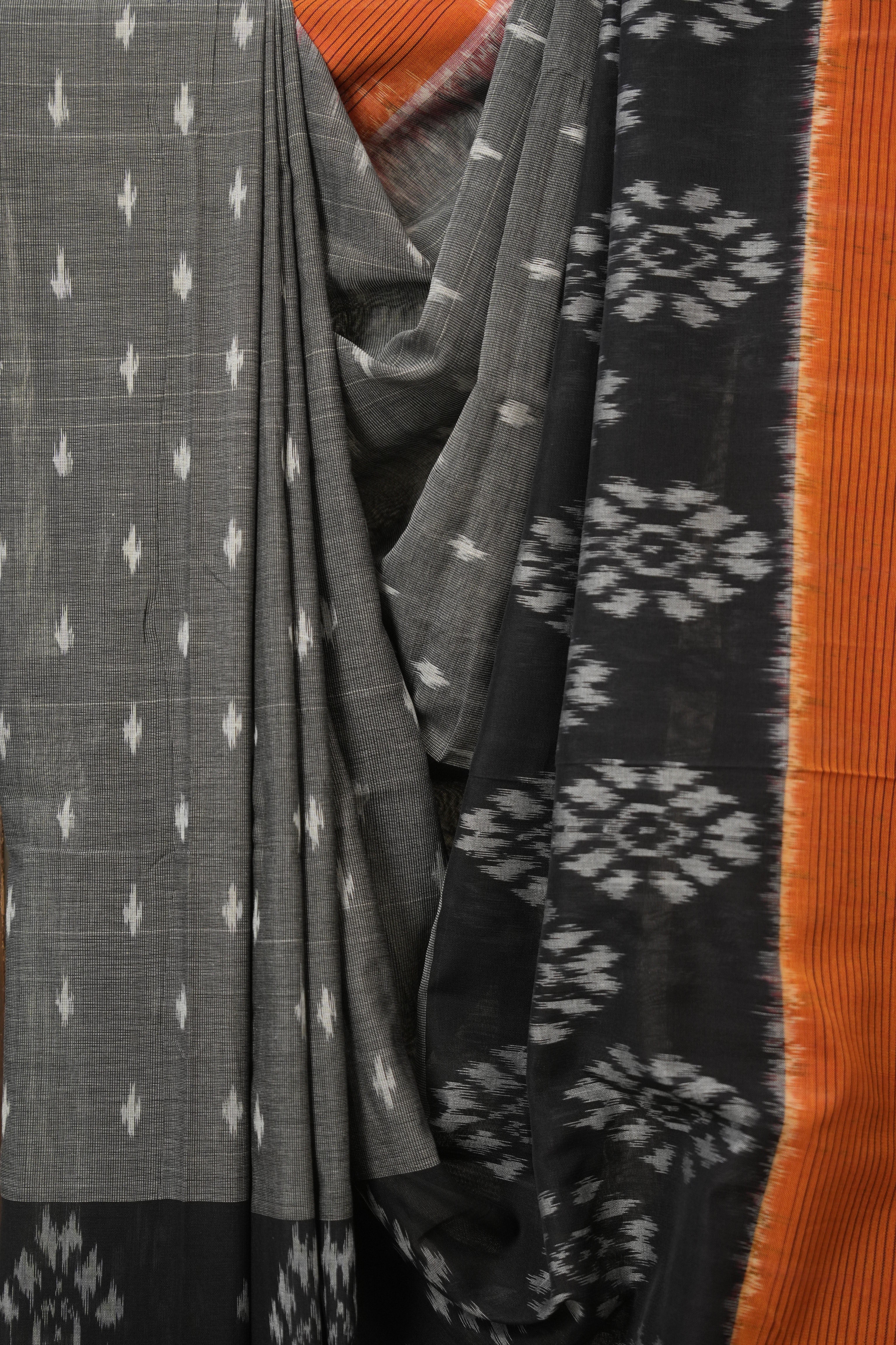 Gray Pochampalli Cotton Ikat Saree - SRGPCIS702