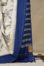 Off White Pochampalli Cotton Ikat Saree - SROWPCIS703