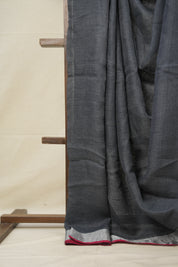 Grey Plain Linen Saree With Red Tassels - SRGPLS331