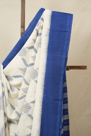 Off White Pochampalli Cotton Ikat Saree - SROWPCIS703