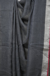 Grey Plain Linen Saree With Red Tassels - SRGPLS331