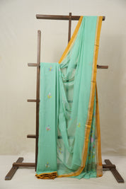 Aqua Green Bengal Mul Cotton Saree - SRAGBMCS055